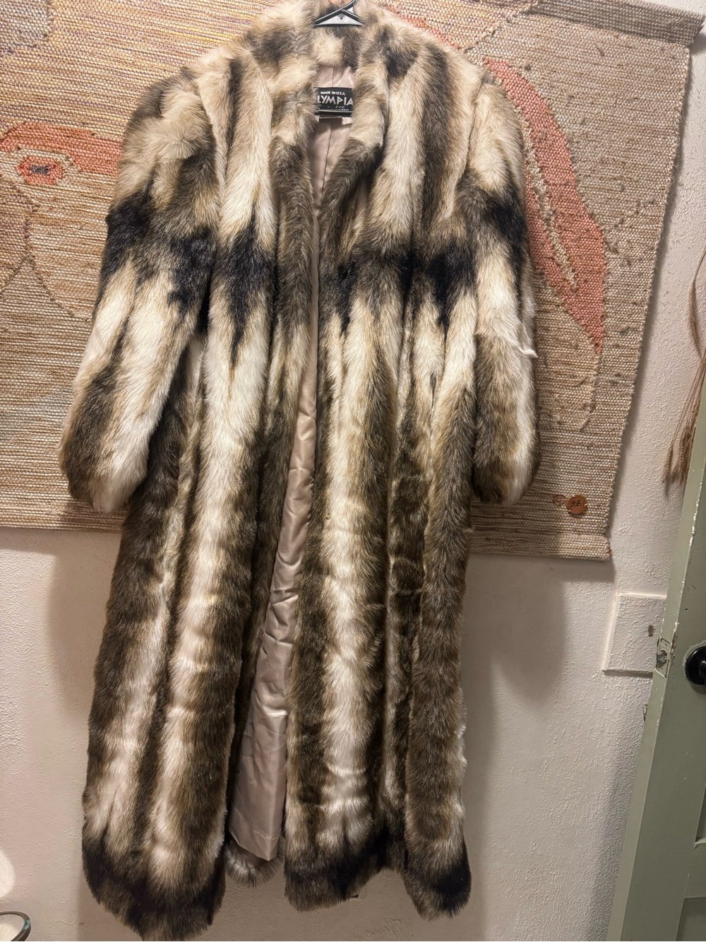 Vintage Olympian limited Faux Fur Long Trench Coat size xl